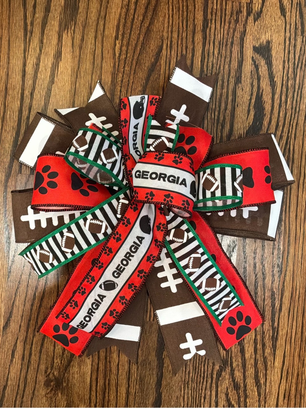 Red & Brown Football Holiday Wreath Bow